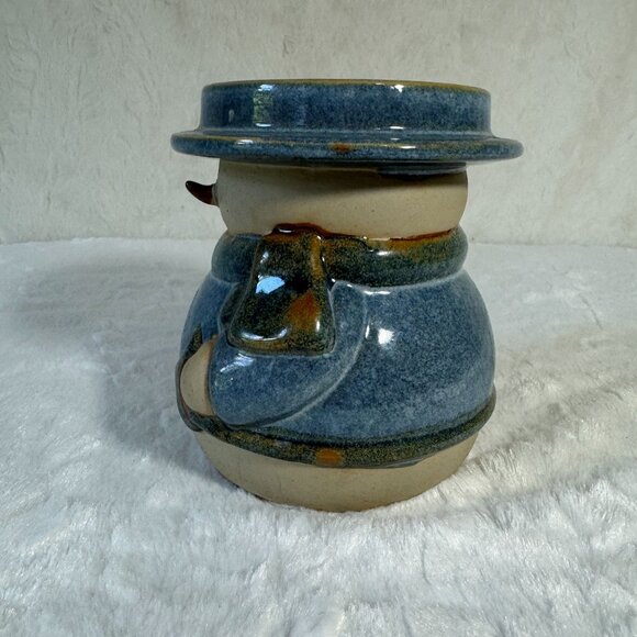 Kohl's Snowman Holiday Pillar Candle Holder Blue Hat Clothes Ceramic - Picture 2 of 6